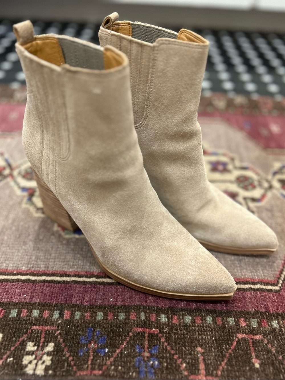 Marc Fisher taupe Suede Ankle Boots - Classic Western-Inspired Style